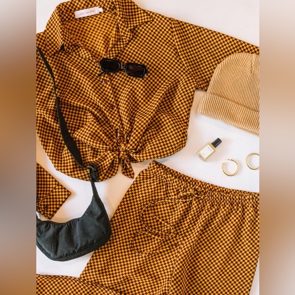 Lisa Says Gah checkered matching set cold Bailey top Medium - Picture 4 of 14